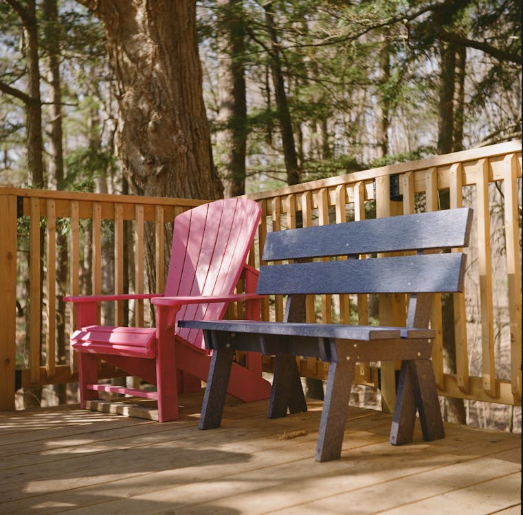 Poly outdoor furniture on a wooden deck